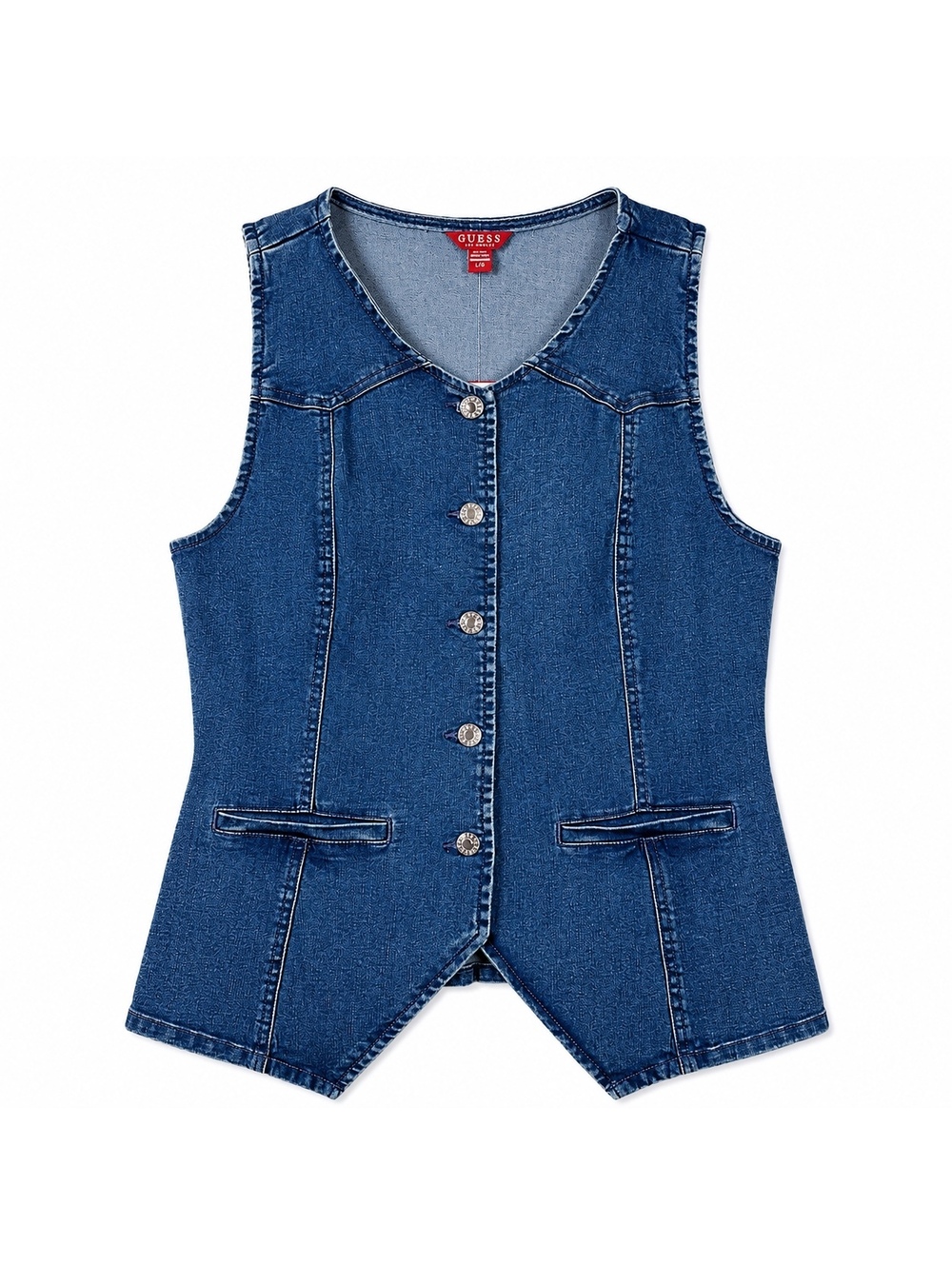 GUESS Women's Denim Vest Large Blue Button Front Casual